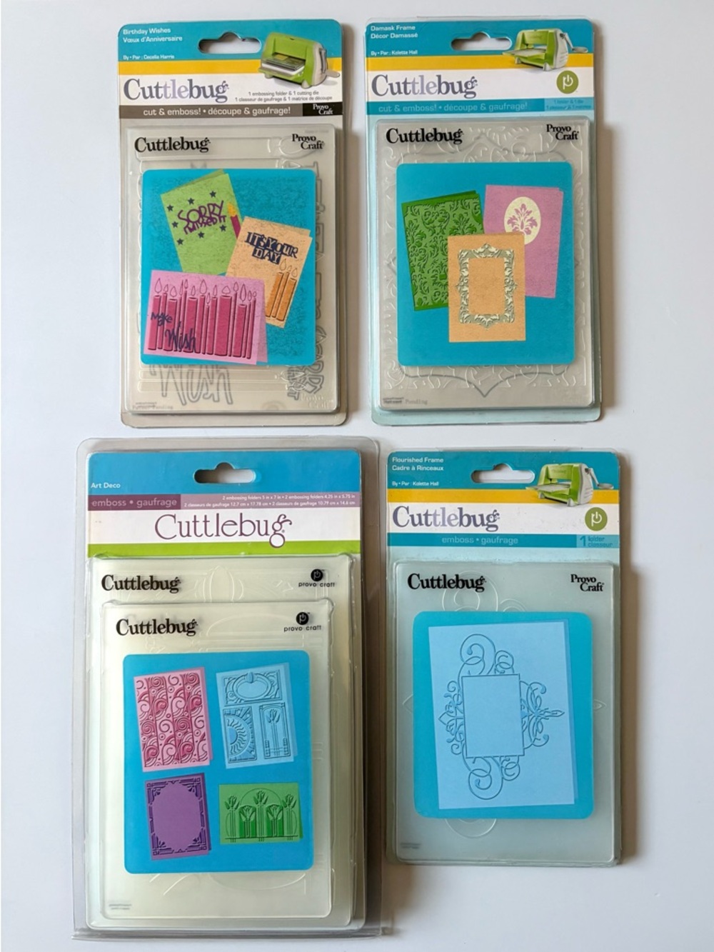 4x Cuttlebug Embossing Folders & Dies Provo Craft Birthday Damask Art Deco NEW